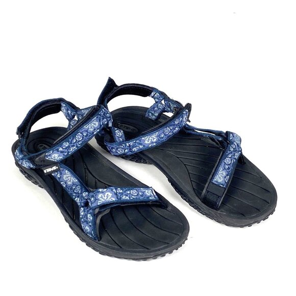 Teva Hiking Sport Water Sandals Womens Size 8.5 Blue Floral Hook Loop Strap 6465 - Picture 1 of 10